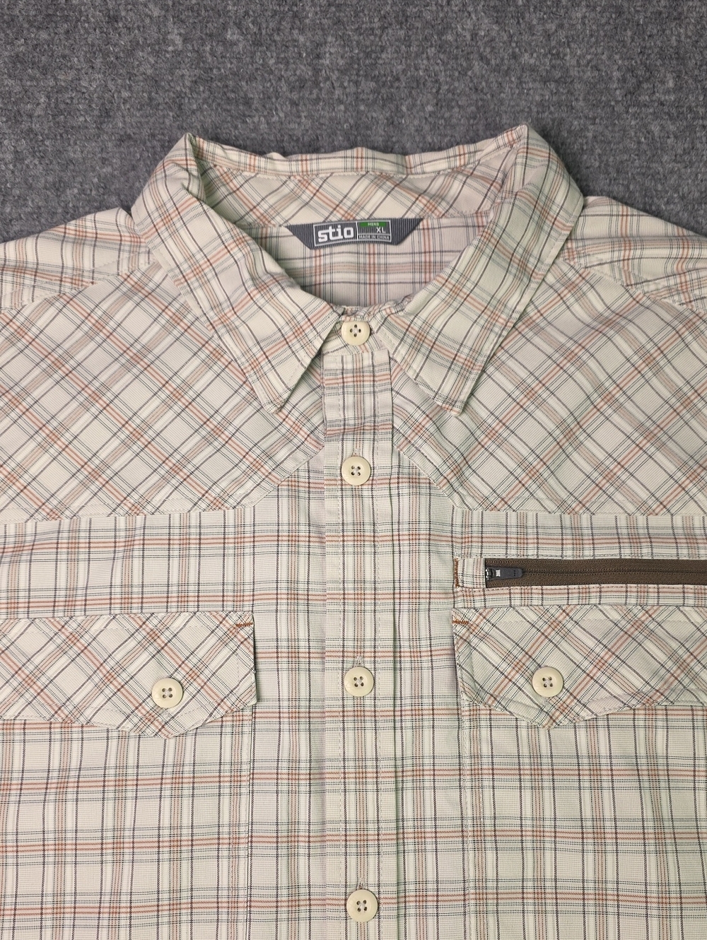 Stio Men's XL Eddy Front Tech Shirt Plaid Long Sleeve Zipper Snap Accents